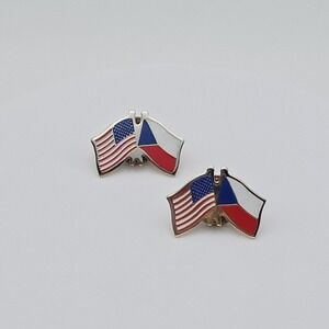 Vtg Friendship Lapel Hat Pin United States & the Czech Republic Flags Enamel